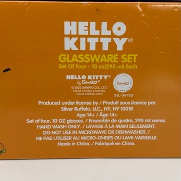 Hello Kitty Halloween Drinking Glasses Glassware Set of 4 Pumpkin Spider Cat New - Picture 2 of 13